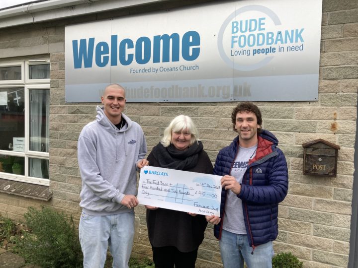 Bude Food Bank receives cheque from Freewave Surf Academy